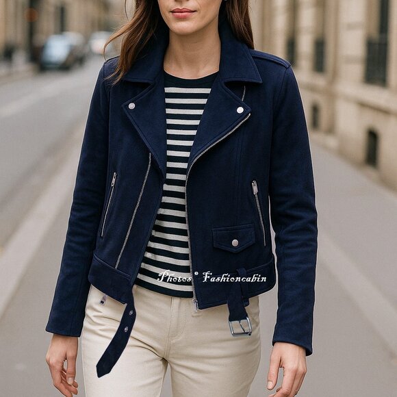 NWT Theory Moto Jacket Faux Suede | Chic Biker Style for Work or Weekend - Picture 1 of 14
